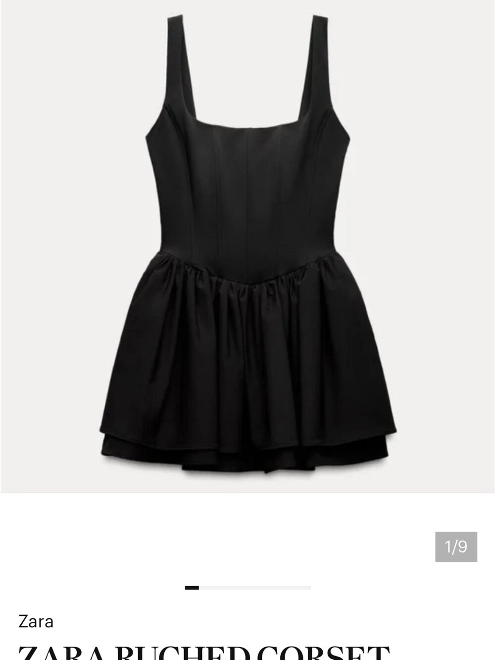 Zara Black Ruched Corset Mini Dress with Square Neck